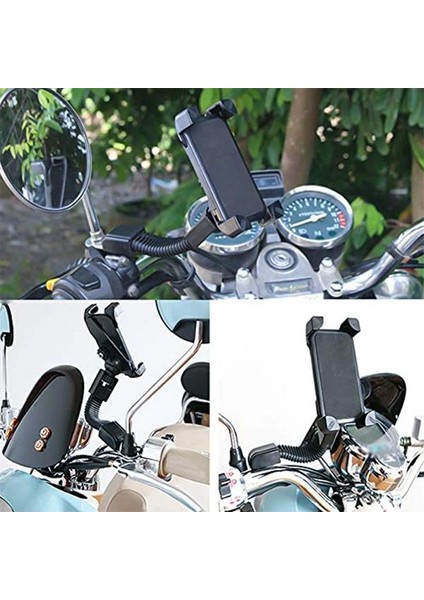 Motosiklet Bisiklet Scooter Için Aynaya Takılan Telefon Tutucu Kilit Özellikli Tutucu