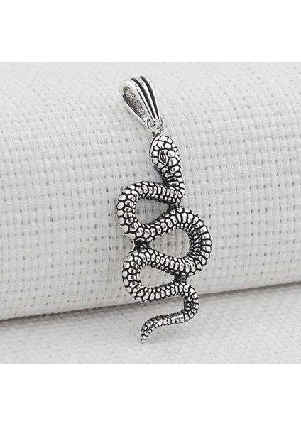 Yılan Figürü 925 Ayar Gümüş Erkek Kolye Ucu
