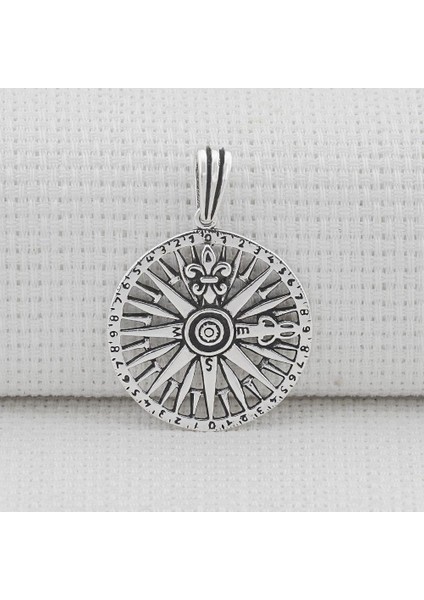 Saat Tasarım Pusula 925 Ayar Gümüş Erkek Kolye Ucu