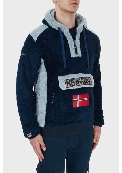 Norway Geographical Kapüşonlu Yarım Fermuarlı Outdoor Polar Sweat Erkek Sweat Gymclasssherco