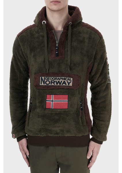 Norway Geographical Kapüşonlu Yarım Fermuarlı Outdoor Polar Sweat Erkek Sweat Gymclasssherco