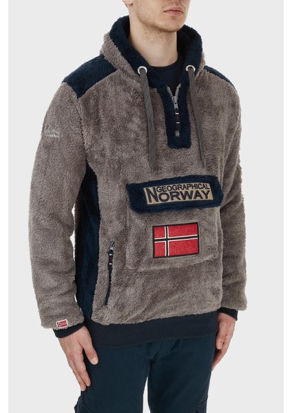 Norway Geographical Kapüşonlu Yarım Fermuarlı Outdoor Polar Sweat Erkek Sweat Gymclasssherco