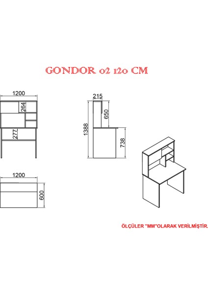 Kalender Dekor Gondor 02 120 cm Çalışma Masası