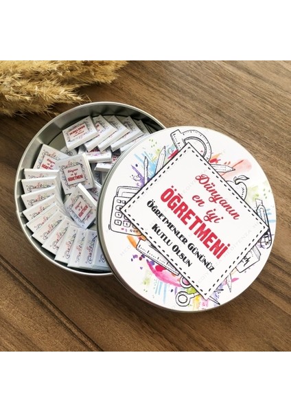 Öğretmenler Günü Çikolatası Dünyanın En İyi Öğretmeni Metal Kutuda Çikolata 40'lı