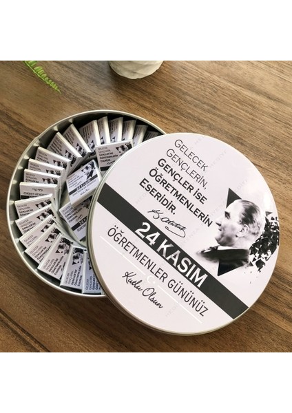 24 Kasım Öğretmenler Günü Çikolatası Metal Kutuda Çikolata 40'lı
