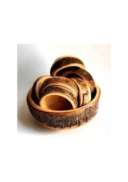 Ahşap Çerezlik - Kabuklu Doğal Ahşap Çerez Takımı- Wooden Cookie Set