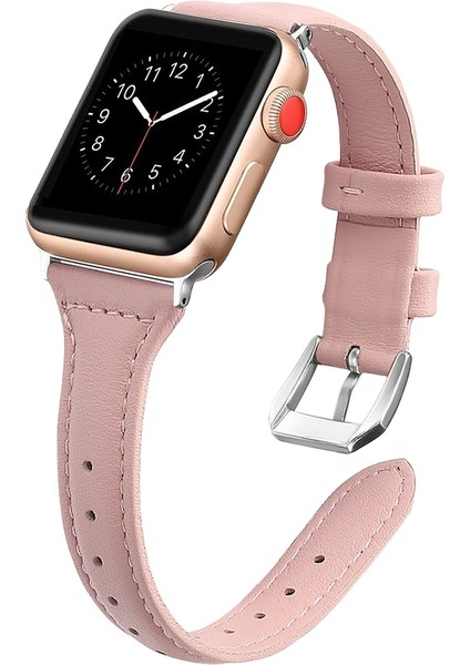 Apple Watch Uyumlu 42-44MM KRD13 Deri Kordon Pembe