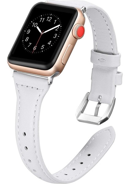 Apple Watch Uyumlu 42-44MM KRD13 Deri Kordon Beyaz
