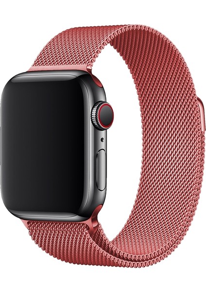 Apple Watch Uyumlu 38-40MM Krd1 Metal Hasır Kordon Koyu Pembe