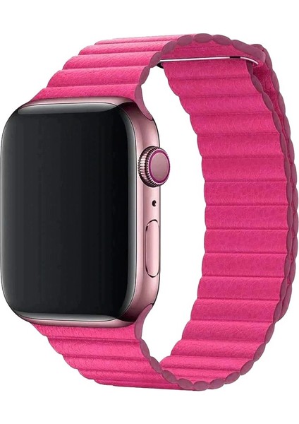 Apple Watch Uyumlu 42-44MM Krd6 Deri Bükme Kordon Pembe