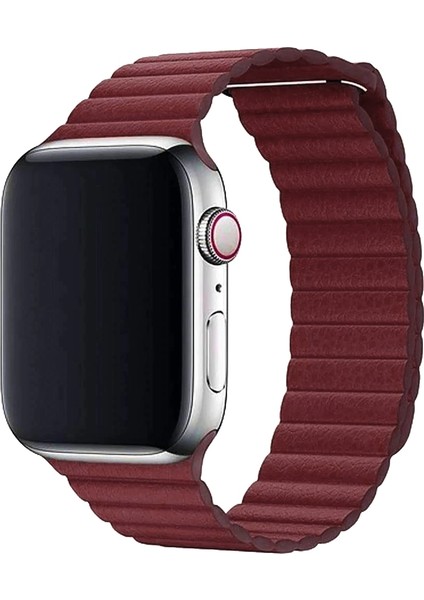 Apple Watch Uyumlu 42-44MM Krd6 Deri Bükme Kordon Bordo