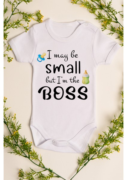 Beyaz Bebek Small Boss Baskılı Çıtçıtlı Body 5007