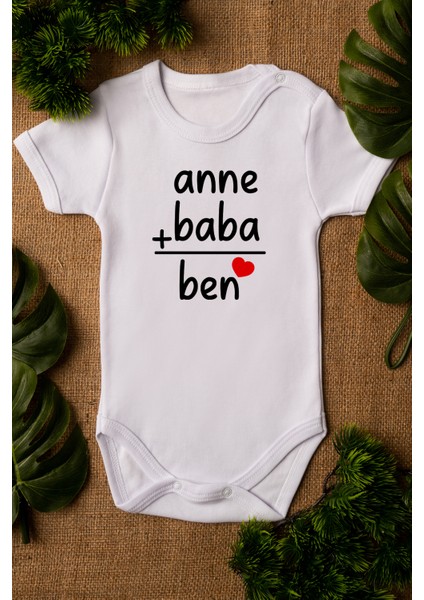 Beyaz Bebek Anne Baba Ben Baskılı Çıtçıtlı Body 5000