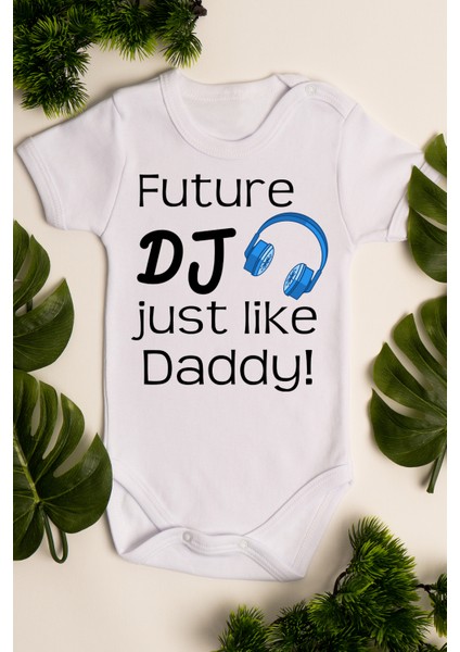 Erkek Beyaz Bebek Dj Daddy Baskılı Çıtçıtlı Body 5008