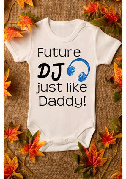 Erkek Ekru Bebek Dj Daddy Baskılı Çıtçıtlı Body 5008