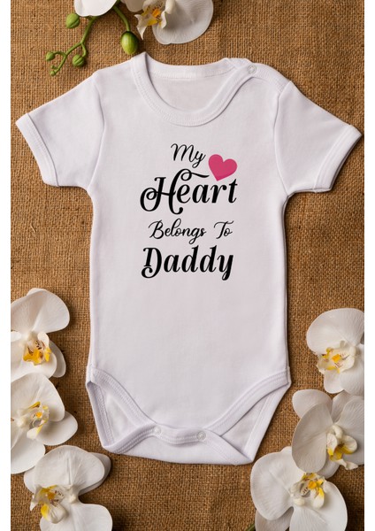 Kız Beyaz Bebek Daddy Baskılı Çıtçıtlı Body 5020