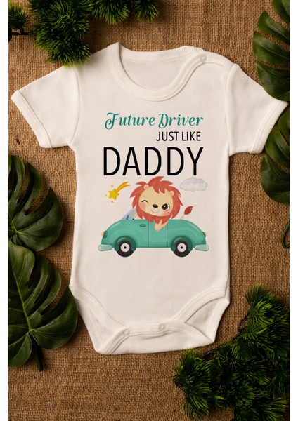 Erkek Ekru Bebek Daddy Baskılı Çıtçıtlı Body 5022