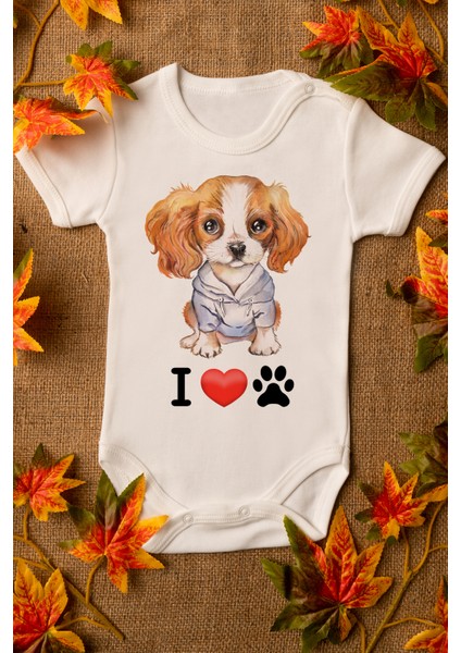 Ekru Bebek Köpek Baskılı Çıtçıtlı Body 5014