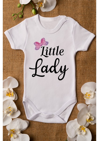Kız Beyaz Bebek Little Lady Baskılı Çıtçıtlı Body 5015