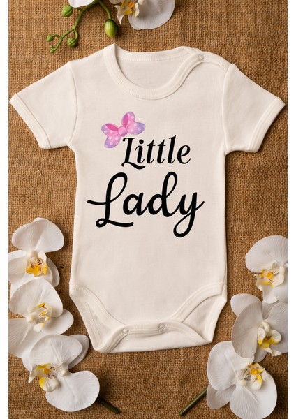 Kız Ekru Bebek Little Lady Baskılı Çıtçıtlı Body 5015