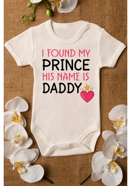Kız Ekru Bebek Prince Daddy Baskılı Çıtçıtlı Body 5023
