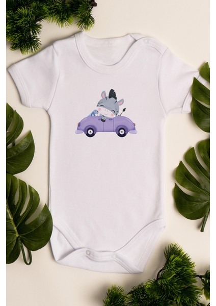 Erkek Bebek Arabalı Midilli Baskılı Beyaz Çıtçıtlı Body 5041