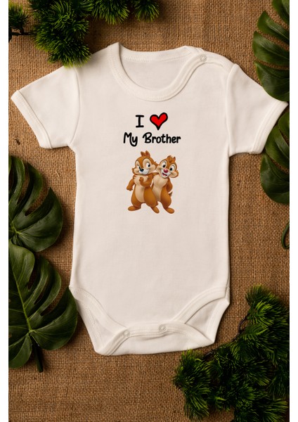 Love My Brother Sincap Organik Baskılı Pamuklu Ekru Çıtçıtlı Body Zıbın 5069