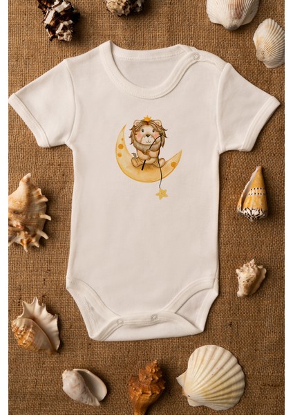 Bebek Aslan Baskılı Ekru Çıtçıtlı Body 5028