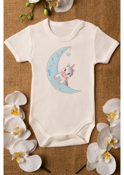Bebek Unicorn Baskılı Ekru Çıtçıtlı Body 5032