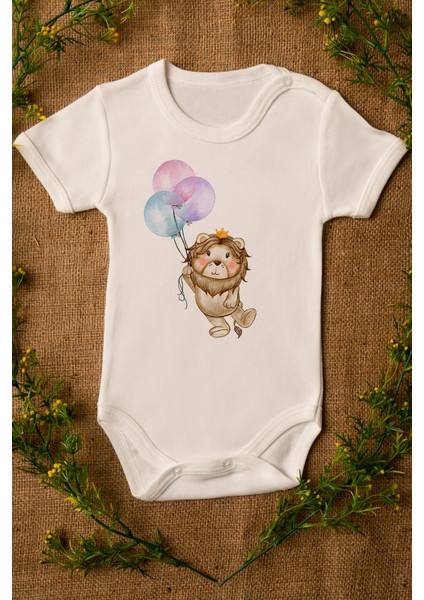 Bebek Balon Aslan Baskılı Ekru Çıtçıtlı Body 5029