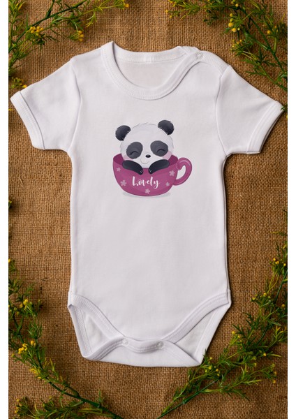 Bebek Cup Panda Baskılı Beyaz Çıtçıtlı Body 5034