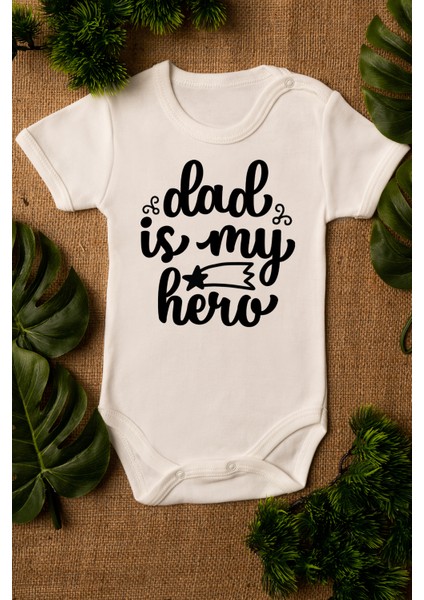 Bebek Dad Is My Hero Yazılı Ekru Çıtçıtlı Body 5030