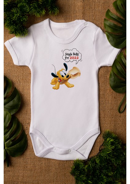Welcome 2022 Yılbaşı Bebek Body Organik Baskılı Pamuklu Beyaz Çıtçıtlı Body Zıbın 5093