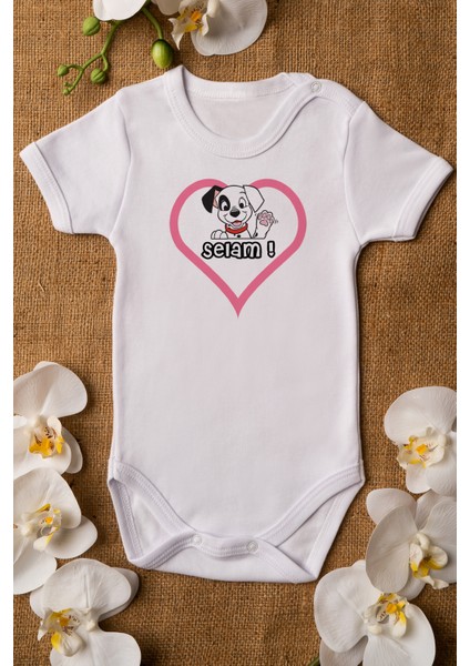 Kız Bebek Dalmaçyalı Organik Baskılı Pamuklu Beyaz Çıtçıtlı Body Zıbın 5063