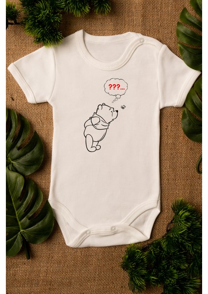 Sevimli Ayı Winnie The Pooh Organik Baskılı Pamuklu Ekru Çıtçıtlı Body Zıbın 5086