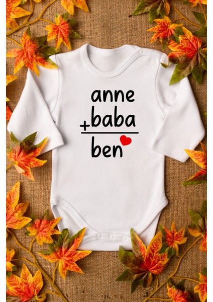 Bebek Anne Baba Yazılı Organik Baskılı Uzun Kollu Beyaz Çıtçıtlı Body / Zıbın 8002