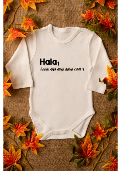 Bebek Hala Daha Cool Yazılı Organik Baskılı Uzun Kollu Ekru Çıtçıtlı Body / Zıbın 8004