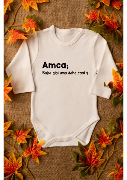 Bebek Amca Daha Cool Yazılı Organik Baskılı Uzun Kollu Ekru Çıtçıtlı Body / Zıbın 8005