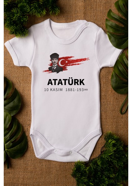 Atatürk 10 Kasım Bebek Body Zıbın Organik Baskılı Bebek Body Pamuklu Beyaz Body Zıbın 5119