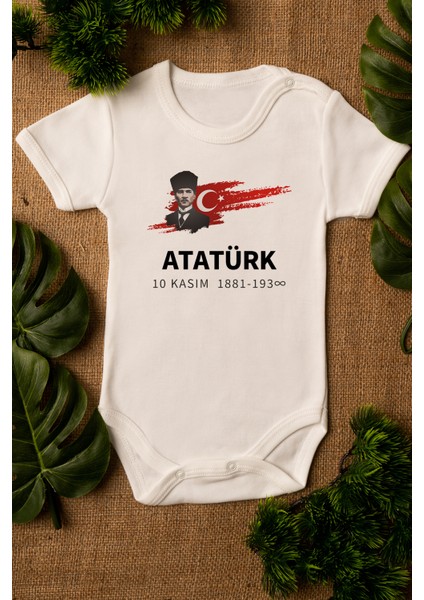 Atatürk 10 Kasım Bebek Body Zıbın Organik Baskılı Bebek Body Pamuklu Ekru Body Zıbın 5119