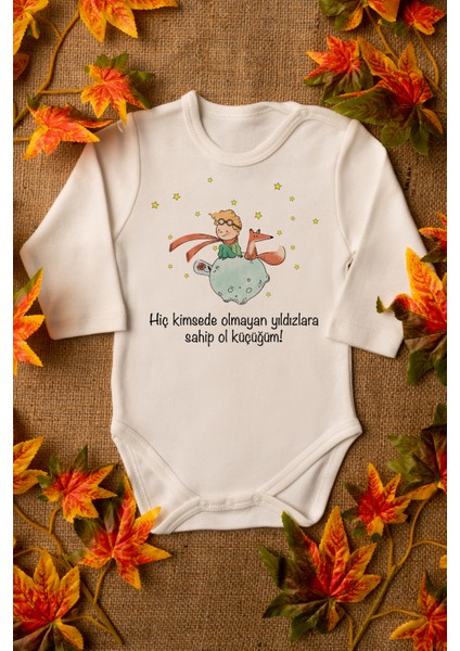Bebek Küçük Prens Organik Baskılı Uzun Kollu Ekru Çıtçıtlı Body / Zıbın 8010