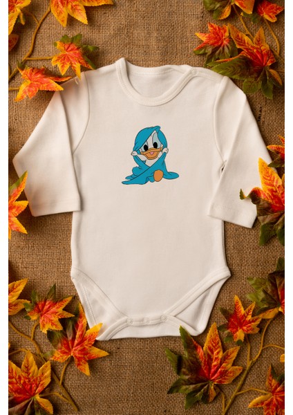 Bebek Daffy Duck Organik Baskılı Pamuklu Ekru Çıtçıtlı Body Zıbın 8080