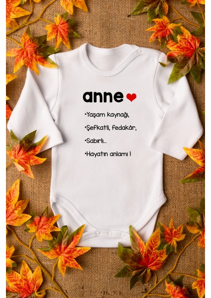 Anne Yazılı Organik Baskılı Bebek Body Pamuklu Beyaz Body Zıbın 8117