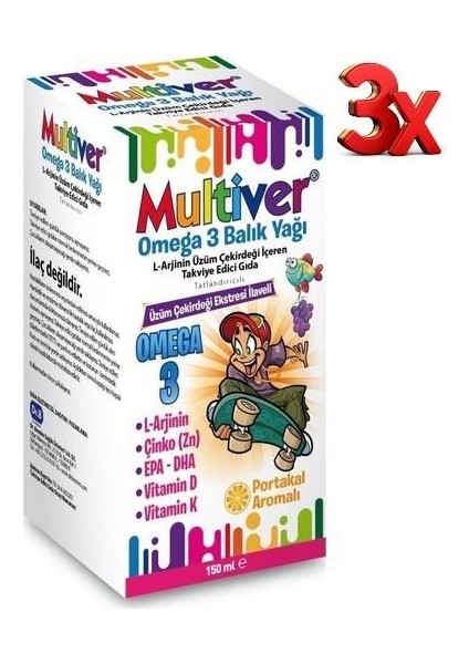 Portakal Aromalı Omega 3 Balık Yağı Şurubu 150 ml x 3 Adet