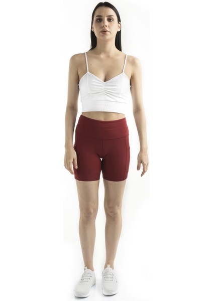 Spocket Kadın Bordo Cepli Yüksek Bel Toparlayıcı, Sıkılaştırıcı Yoga Şort Tayt 6" fiyatları