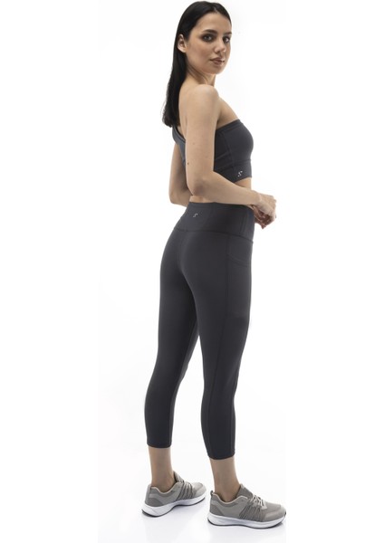 Spocket Kadın Gri Cepli Yüksek Bel Toparlayıcı, Sıkılaştırıcı Yoga Tayt 21"