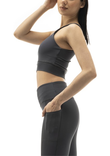 Spocket Kadın Gri Cepli Yüksek Bel Toparlayıcı, Sıkılaştırıcı Yoga Tayt 25" modelleri