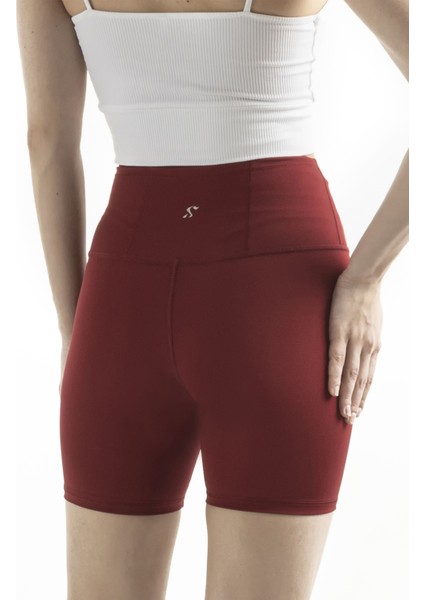 Straight Kadın Bordo Yüksek Bel Toparlayıcı, Sıkılaştırıcı Yoga Şort Tayt 6" modelleri