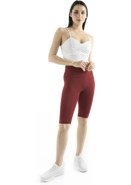 The Step Sports Straight Kadın Bordo Yüksek Bel Toparlayıcı, Sıkılaştırıcı Yoga Dizüstü Tayt 10"