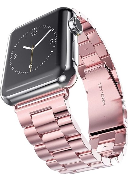 Apple Watch Uyumlu 42-44MM Krd5 Klasik Metal Kordon Pembe